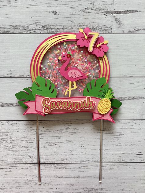 Tropical Cake Topper, Flamingo Cake Topper, Flamingo Themed Party, Cricut Cake, Photo Cake Topper, Flamingo Cake, 3d Cake Toppers, Baby Birthday Decorations, Flamingo Theme