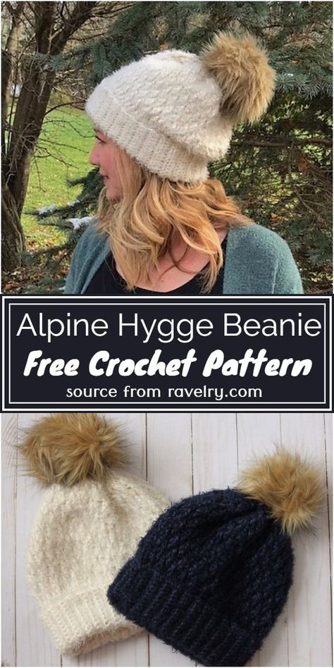 Free Crochet Alpine Hygge Beanie Pattern #freecrochetpattern #crochethygge #freecrochethygge #freecrochethyggepattern Crochet Hygge, Hygge Crochet, Hygge Yarn, Baby Hats Pattern, Hats Pattern, Crochet Slouch Hat, Crochet Hat For Beginners, Sewing Easy, Crochet Poncho Free Pattern