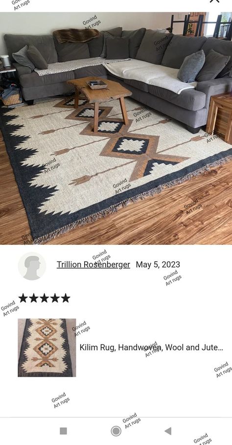 Kilim Rug, Handwoven, Wool and Jute Rug Handmade, Kilim Dhurrie Rug, Traditional Indian Jute Area Rug - Etsy Western Living Room, Western Rugs, Southwest Rugs, Jute Area Rug, Dhurrie Rug, Dhurrie Rugs, Western Homes, Interior Rugs, Farmhouse Rugs