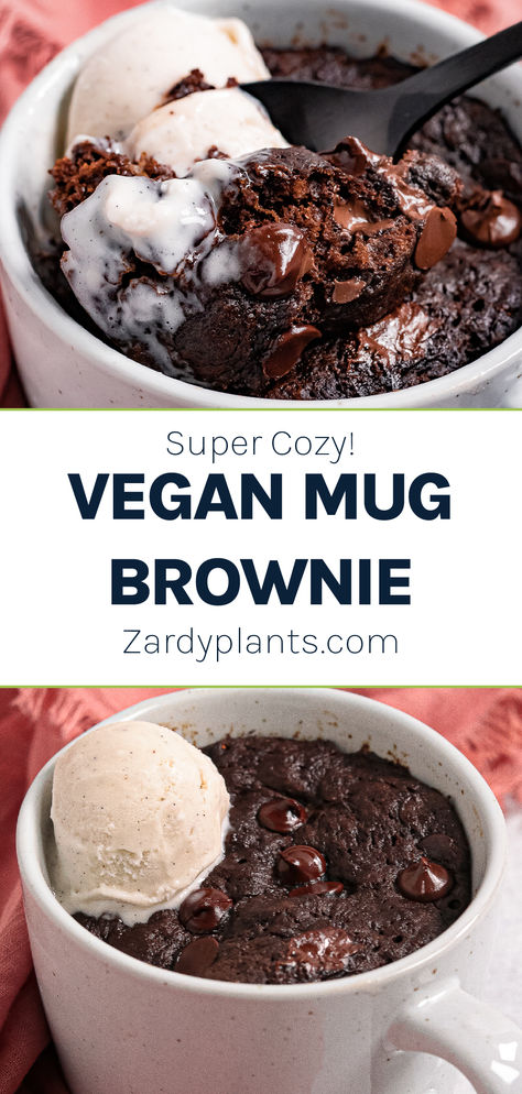 Making a vegan brownie in a mug with a microwave. Vegan Mug Cake Recipe, Vegan Mug Desserts, Tofu Dessert Recipes, Vegan Mug Brownie, Vegan Mug Cake Healthy, Vegan Mug Cake, Vegan Chocolate Mug Cake, Vegan Brownie Mug Cake, Protein Mug Cake Vegan