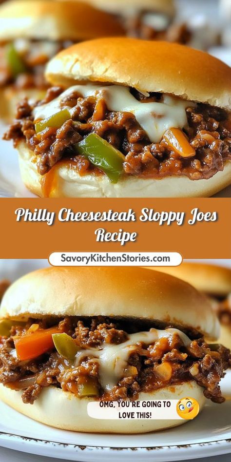 Want to impress your family with a creative dinner dish? This Philly Cheesesteak Sloppy Joes recipe offers a tasty fusion of classic cheesesteak goodness and sloppy joe comfort. Be sure to save this recipe for a night when you need a quick and satisfying dinner! Cheesesteak Sloppy Joes, Best Philly Cheesesteak, Creative Dinner, Philly Cheesesteak Sloppy Joes, Sandwhich Recipes, Cheese Steak Sandwich, Savory Cheese, Ground Beef Dishes, Sloppy Joes Recipe