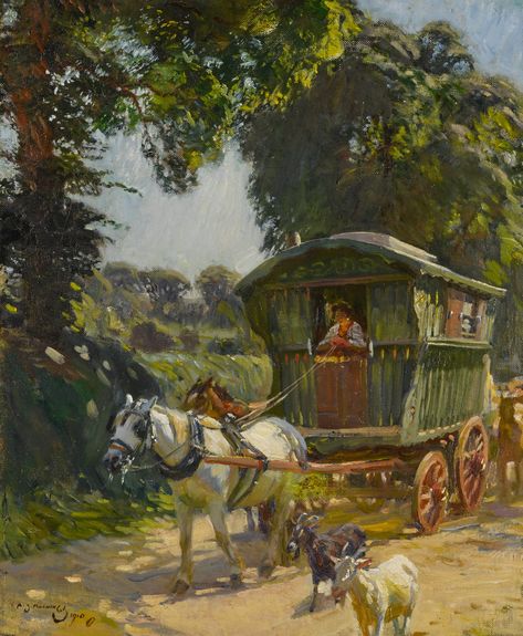 Traveling Caravan Fantasy Art, Wagon Fantasy Art, Caravan Fantasy Art, Romani Life, Fantasy Caravan, Wagon Illustration, Outlander Aesthetic, Caravan Art, Caravan Paint