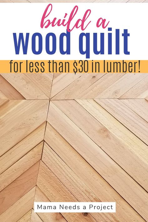 Build a Wall Quilt with this step-by-step woodworking tutorial. A wood wall quilt is a perfect option for big wall decor that is inexpensive. DIY wood wall quilts can be customized to match any decor. This beginning woodworking tutorial is great for woodworkers at any skill level. This easy woodworking project can be completed for less than $30 in lumber! Wood Quilt Wall Art, Wood Quilt Block, Quilt Wall Art, Diy Woodworking Ideas, Lake Theme, Wood Quilt, Wall Art Tutorial, Wood Things, Woodworking Tutorials