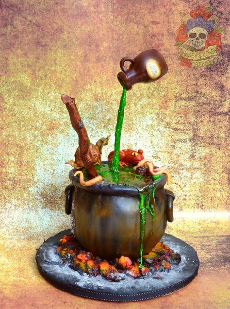 Gravity defying witches cauldron cake  - cake by Karen Keaney Gravity Cakes, Anti Gravity Cake, Halloween Torte, Witch Cake, Cauldron Cake, Novelty Cake, Halloween Cake Decorating, Gravity Defying Cake, Gravity Cake