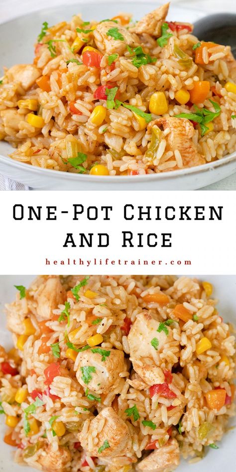 One-Pot Chicken and Rice-Healthy Life Trainer 1 Pot Chicken And Rice, Ground Beef Mac And Cheese, Chicken Breast And Rice, Beef Mac And Cheese, Meals To Make With Chicken, Rice Healthy, Chicken And Rice Dishes, Batch Recipes, Tasty Meals