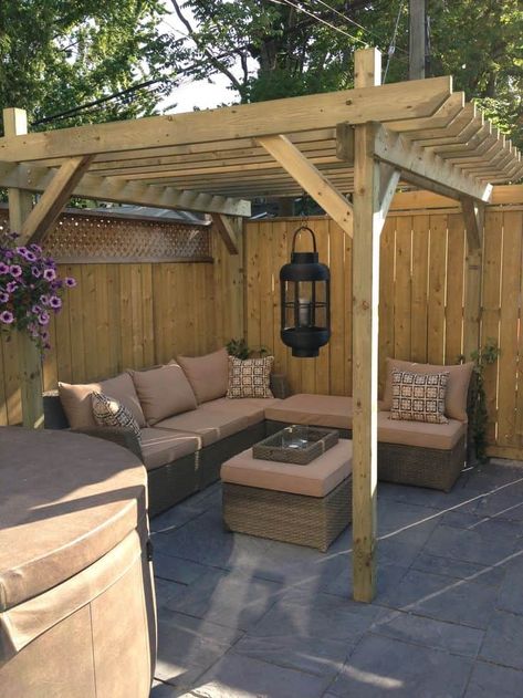 Corner Building, Contemporary Backyard, Small Patio Design, Patio Pergola, Pergola Ideas, Backyard Seating, Pergola Design, Pergola Canopy, Wooden Pergola