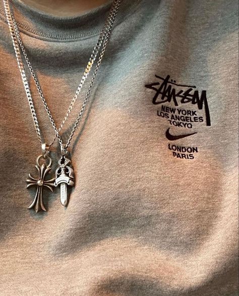 Stussy Necklace, Chrome Aesthetic, Chrome Hearts Necklace, Stussy Crewneck, Stussy Sweatshirt, Nike Stussy, Streetwear Jewelry, Y2k Accessories, Streetwear Accessories