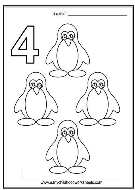 Number 4 Worksheets For Preschoolers Number 4 Worksheets For Preschool, Number 4 Worksheet, Kindergarten Math Worksheets Printables, Fall Preschool Worksheets, Coloring Numbers, Coloring Worksheets For Kindergarten, Birds Theme, Alphabet Crafts Preschool, Kindergarten Math Worksheets Free