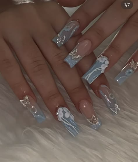 Quinceañera Nails, Quince Planning, Quince Nails, Acrylic Nail Designs Coffin, Blue Quinceanera, Purple Quince, Hoco Nails, Quinceanera Nails, Quinceañera Ideas