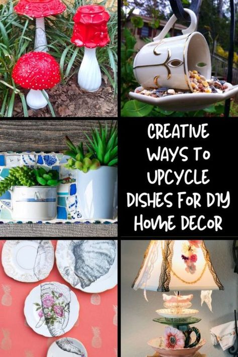 Creative Ways to Upcycle Dishes with Decorative Lead Paint for DIY Home Decor on a Budget. Don't toss your vintage dishes with decorative lead paint. Try one of these creative ways to upcycle dishes instead to create unique, DIY home decor and garden art! While no longer deemed safe for eating, you don't have to toss your favorite vintage dishes. Instead try one of these creative ways to upcycle dishes with lead paint to create unique, DIY home decor! #upcycled #diyhomedecor #gardenart #diy Upcycle Dishes, Unique Diy Home Decor, Upcycling Ideas Diy, Frugal Homemaking, Corelle Dishes, Decoupage Plates, Repurposing Ideas, Homemaking Tips, Upcycle Ideas