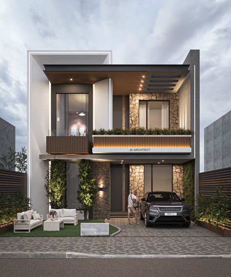 Residence Elevation 30ft :: Behance 30ft Front Elevation Modern, 30 Ft Front Elevation Modern, Residence Elevation, Modern Elevation, Contemporary House Exterior, House Outside Design, House Front Design, False Ceiling Design, Front Elevation