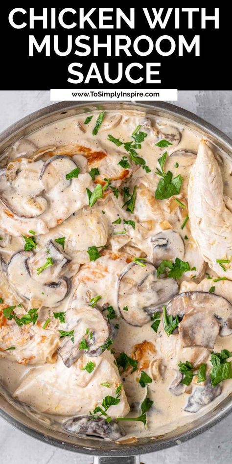 This easy dinner recipe is perfect for an elegant meal or a casual dinner with the family. Chicken with mushroom sauce is made with tender chicken cutlets smothered in a beautifully seasoned, creamy white wine sauce and pairs well with many kinds of side dishes. Brining Chicken, Chicken With Mushroom Sauce, Mushroom Sauce For Chicken, Chicken White Wine Sauce, Chicken White Sauce, Chicken With Mushroom, Creamy White Wine Sauce, Kid Friendly Meals Dinner, Mushroom Sauce Recipe