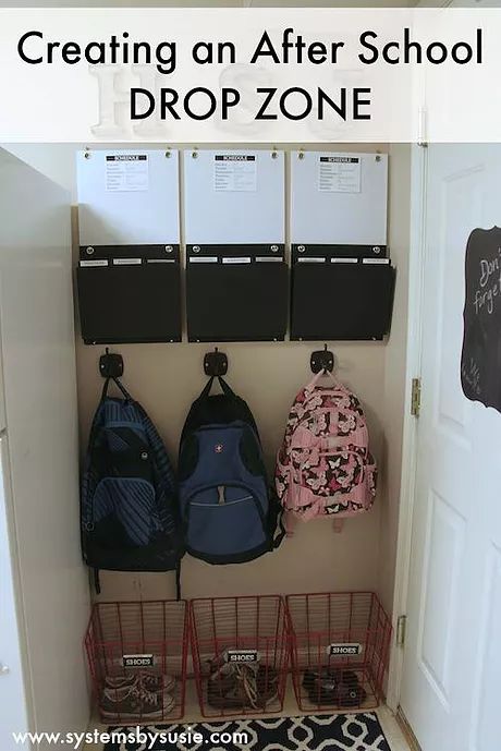 Creating an After School Drop Zone System Kids Drop Zone, School Drop Zone, Home School Rooms, Backpack Station, Entry Organization, Homeschool Room Organization, School Keepsake, Home Command Center, School Storage