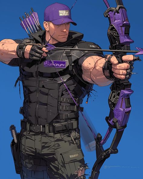 Hawkeye Clint Barton, Hawkeye Comic, Hawkeye Avengers, Marvel Hawkeye, Superhero Villains, Character Inspiration Male, Clint Barton, Cyberpunk Character, Superhero Design