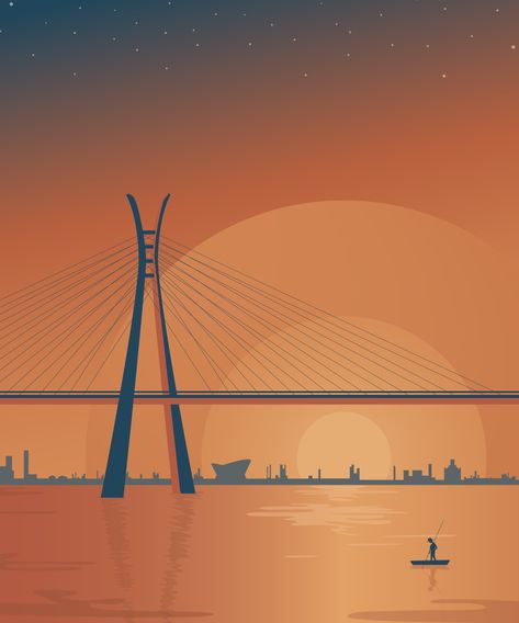 Lagos Bridge by Uré Unbothered Travel Agency Poster Graphic Design, Lagos Wallpaper, Lagos Illustration, Lagos Bridge, Engineer Drawing, Bridge Illustration, Engineering Logo, Htc Wallpaper, Travel Agency Logo