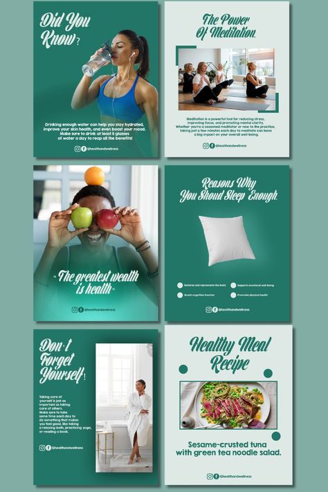 Health and wellness instagram portrait social media posts designs Health And Wellness Poster Design, Wellness Ads, Health Awareness Poster, Healthcare Ads, Poster Reference, Wellness Instagram, Temu Finds, Heath Care, Proposal Design