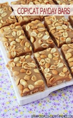 Copycat-Payday-Bars Payday Bars Recipe Using Peanut Butter, How To Make Payday Candy Bars, Copycat Payday Candy Bars, Payday Candy Bar Recipe, Homemade Payday Bars, Copycat Candy Recipes, Homemade Payday Bars Recipe, Homemade Payday Candy Bars, Payday Cookies