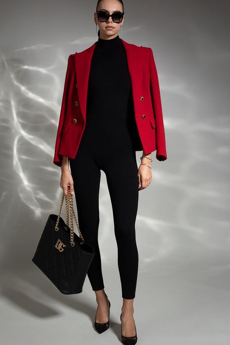 Alexandre Vauthier wool blazer in red. 100% Wool Dry Clean Made in France Ref Blazer Outfit, Red Dress With Black Blazer, Red Office Outfits Women, Red And Black Business Outfit, Red Blazer Black Pants Outfit, Black And Red Womens Outfit, Red Blazer Work Outfit, Red Business Casual Outfits, Blazer And Turtleneck Outfits