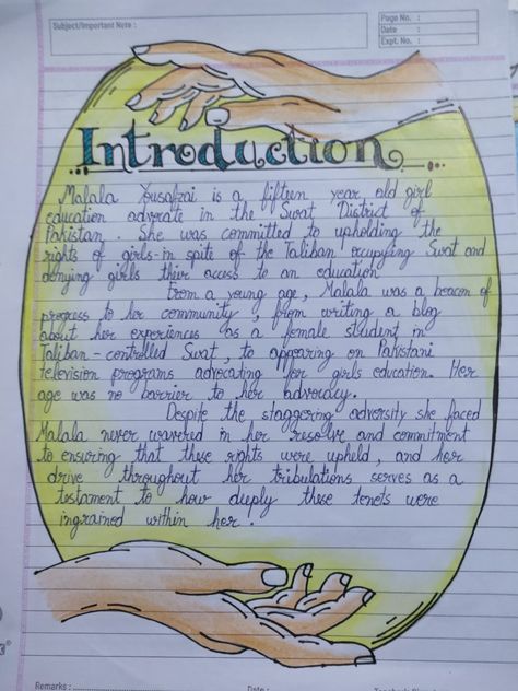 Design for introduction page project work ICSE How To Write Introduction For Project, Introduction Design For Project, Project Introduction Page Design, Introduction Page Design, Introduction Page For Project, Classroom Job Chart, Introduction Page, Classroom Job, Organization Notes