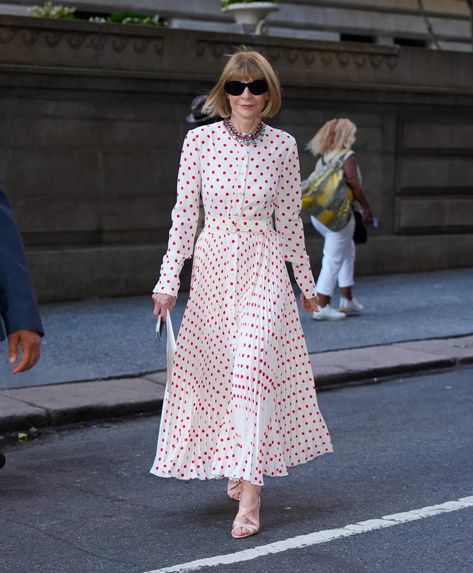 Anna Wintour Knows This Classic Print Will Never Go Out of Style | Who What Wear Anna Wintour Style, Sadies Dress, Personal Social, Stylish Outfits For Women Over 50, Ankle Dress, Social Media Presence, Anna Wintour, Reformation Dress, Cotton Midi Dress