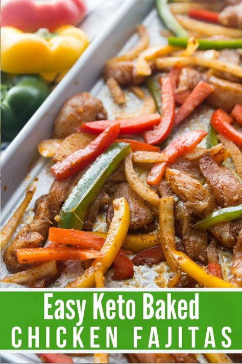 Baked Fajitas, Keto Main Dishes, Baked Chicken Fajitas, Fajita Recipe, Best Keto Recipes, Keto Side Dishes, Keto Dinners, Low Carb Foods, Keto Ideas