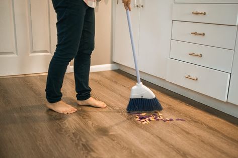 Discover a world of ease when using a broom and dustpan that are twice as long as regular brooms and dustpans. Best Broom, Broom And Dustpan, A Broom, Dust Pan, Brooms, Pet Bottle, Best Kitchen, Kitchen Flooring, Cool Kitchens