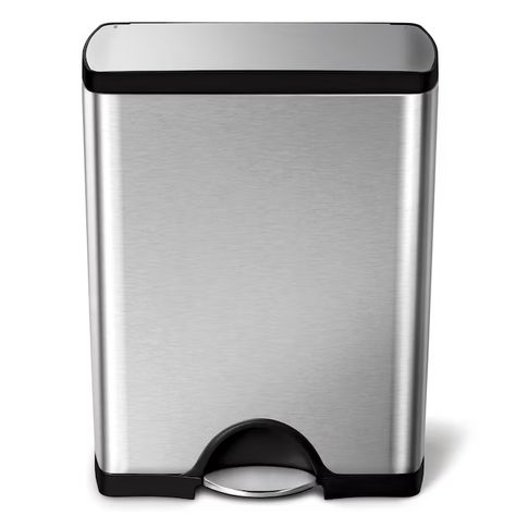 simplehuman 50-Liter Brushed Stainless Steel Wheeled Kitchen Trash Can with Lid Indoor in the Trash Cans department at Lowes.com Rectangular Kitchen, Rubbish Bin, Kitchen Trash Cans, Kitchen Bin, Recycle Trash, Trash Bins, Garbage Can, Recycling Bins, Brushed Steel