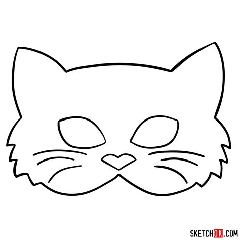 How to draw a kitten mask Easy Mask Drawing, Halloween Mask Drawing, Cat Mask Drawing, Animal Mask Drawing, Free Printable Animal Masks, Cat Mask Printable, Diy Cat Mask, Cat Mask For Kids, Cat Mask Template