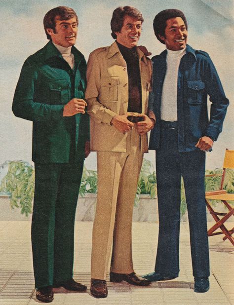 Leisure Suit- The 70's was the decade of the leisure suit, it consisted of a shirt-like jacket and had matching pants. 1970s Mens Fashion, 70s Fashion Men, 70s Mens Fashion, 1970s Men, Piskel Art, Western Outfits Men, 70s Men, Man Suit, 70s Inspired Fashion