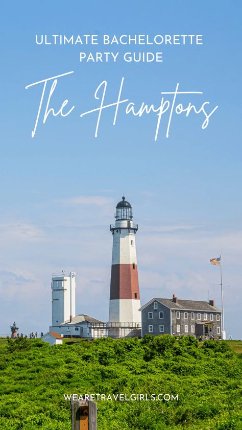 The Hamptons is a collection of seaside communities located on the South Fork of eastern Long Island and is a popular summer destination. The Hamptons should be at the top of your list of places to have your bachelorette party weekend or week-long trip if you are looking for a fun-filled beach getaway. Here's our ultimate Hamptons bachelorette party guide with the best activities, brunch spots, picturesque locations, hidden gems and more. Hamptons Bachelorette Party, Hamptons Bachelorette, Ultimate Bachelorette Party, Bachelorette Party Itinerary, Surf Lodge, Girls Weekend Getaway, Wyoming Travel, Bachelorette Party Weekend, Girls Getaway