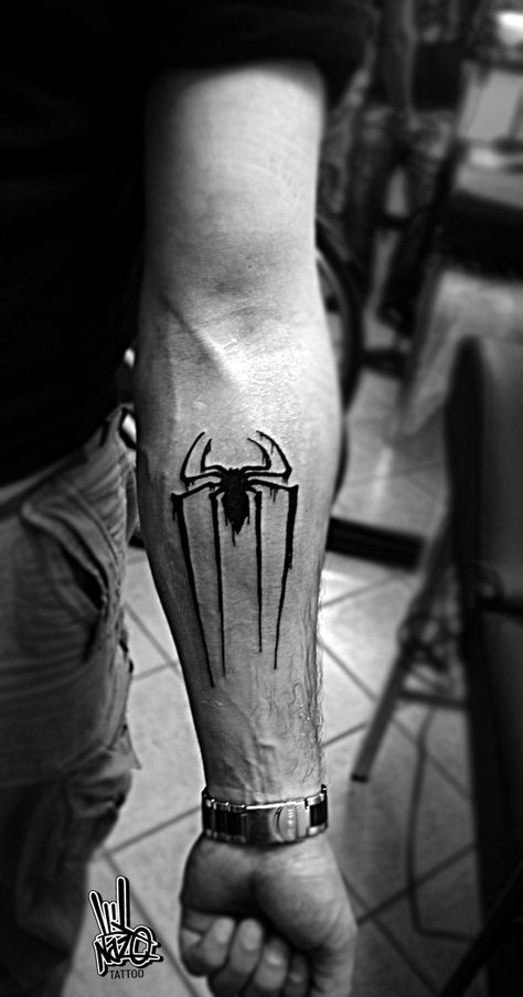 #spiderman #logo #tattoo Follow me on www.fb.com/nazo.one Hero Tattoo, Spiderman Tattoo, Comic Tattoo, Marvel Tattoos, Custom Temporary Tattoos, Meaningful Tattoo, Spider Tattoo, Fake Tattoos, Forearm Tattoos