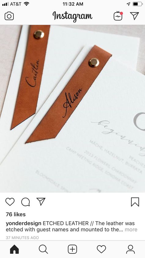 Leather Wedding Details, Leather Place Card, Leather Wedding Invitations, Cowboy Couture, Western Wedding Invitations, Fall Chic, National Park Wedding, Leather Wedding, Wedding Linens