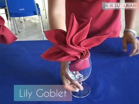 Paper Napkin Folding Ideas For Glasses, Wine Glass Napkin Fold, Glass Napkin Folding, Dining Room Napkin Folding, Napkin Folding Ideas For Wine Glasses, Napkin Folding Ideas In A Cup, Easy Folding Napkins, Napkin In Wine Glass Ideas, Napkins In Glasses Ideas