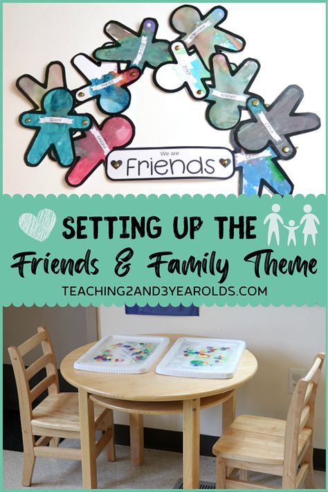 We've set up our toddler and preschool classroom this week for the friends and families theme. We made a family tree and a friendship banner and sang some fun friendship songs! #toddlers #preschool #themes #family #friends #teachers #classroom #printables #2yearolds #3yearolds #teaching2and3yearolds Our Class Is A Family Preschool Activities, Montessori Family Theme, Friendship Banner Preschool, Family Theme Preschool Activities Crafts, Class Family Activities, Preschool Family Theme Crafts, Friends Theme Preschool, Family Art Preschool, Preschool Family Crafts