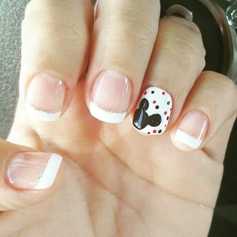 Disney Gel Nail Designs Simple, Disney Toenail Designs, Disney French Manicure, Disney French Nails, Disney Nails French Tip, Pedicure Ideas French, Disney Nails Gel, Disney French Tip Nails, Disney Pedicure Ideas