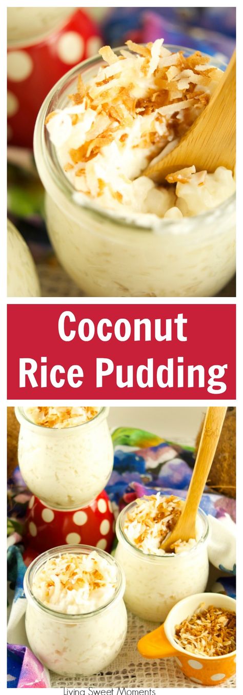 This creamy Coconut Rice Pudding is delicious, sweet and the perfect comfort dessert that will transport you to the islands. Easy to make and Gluten Free. More delicious desserts at livingsweetmoments.com via @Livingsmoments Rice Pudding With Coconut Milk, Creamy Coconut Rice, Coconut Rice Pudding, Weight Watcher Desserts, Smores Dessert, Coconut Dessert, Comfort Desserts, Easy Dessert Recipes, Brownie Desserts