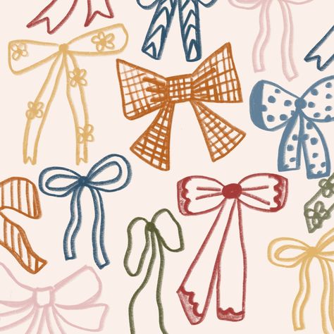 A bow compilation 🎀 December Drawings, Bows Illustration, Winter Graphic Design, Decorate Book, Ipad Pictures, Yearly Journal, Xmas Collage, Bows Aesthetic, Bow Illustration