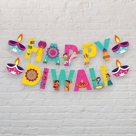 Happy diwali banner bunting diy hanging decorations Happy Diwali Banner Design, Happy Diwali Design, Diwali Soft Board Decoration, Diwali Display Board Ideas, Diwali Wall Decorations At Home, Diwali Theme Decoration, Diwali Backdrop Ideas, Diwali Wall Decoration, Wall Hanging For Diwali