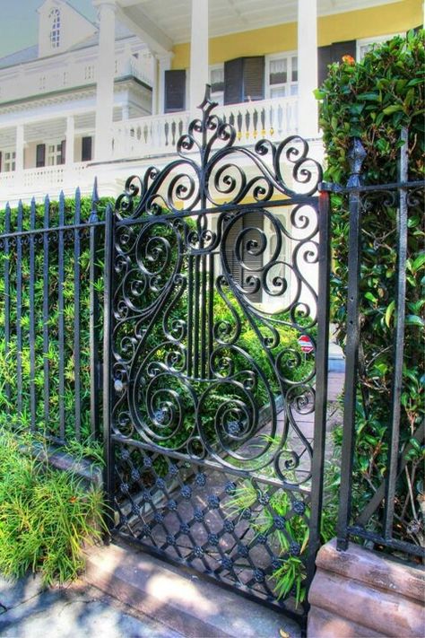 Charleston gates Charleston Gates, Deck Gate, Amazing Gates, Garden Gate, Wrought Iron Garden Gates, Garden Railings, Gate Way, Iron Garden Gates, Garden Gate Design