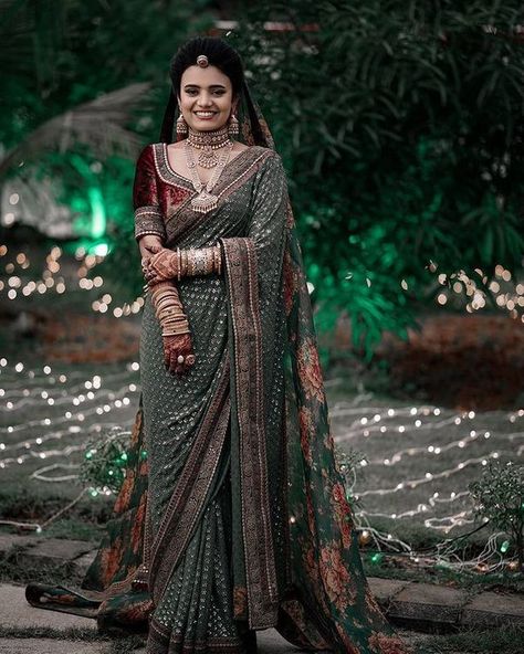 Want To Rock A Saree On Your Intimate Wedding? Here are 10 Gorgeous Picks! Silk Blouse Work, Fashion Factory, Designer Sarees Wedding, Indian Bridal Sarees, Indian Sari Dress, Desi Wedding Dresses, Bridal Lehenga Collection, Beginners Embroidery, Latest Bridal Dresses