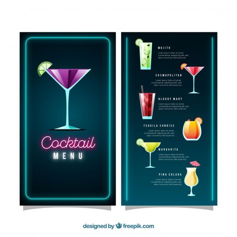 Cocktail menu template with flat design ... | Free Vector #Freepik #freevector #freemenu #freedesign #freefruit #freetropical Drink Menu Design, Tequila Sunrise Cocktail, Menu Sans Gluten, Menu Card Design, Birthday Cocktails, Free Fruit, Margarita Cocktail, Tequila Sunrise, Blue Hawaii