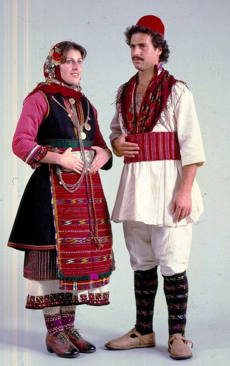 Traditional Greek Clothing, Greek Traditional Dress, Greek Dancing, Macedonia Greece, Authentic Costumes, Bulgarian Clothing, Greek Costume, Period Dress, Folk Clothing