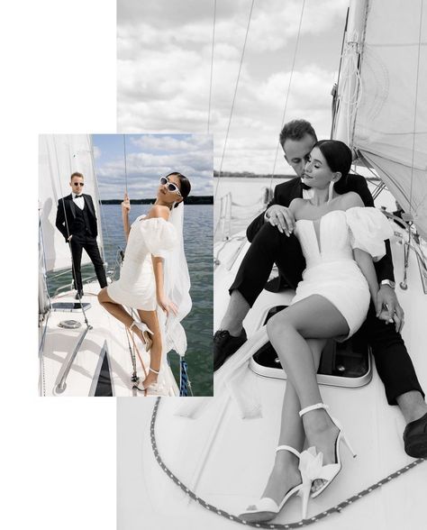 Yacht Prenup Shoot, Yacht Couple Photoshoot, Yacht Engagement Pictures, Yacht Engagement, Boat Proposal, Sailing Wedding, Yacht Photoshoot, Boat Engagement Photos, Ladder Wedding