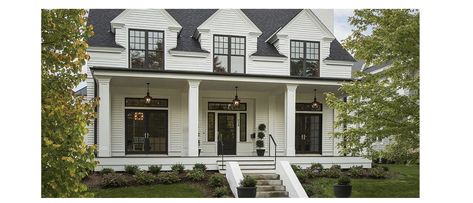 Farmhouse Exterior Paint Colors, White Exterior Paint Colors, Modern Farmhouse Porch, Small Farmhouse Plans, White Exterior Paint, White Modern Farmhouse, Black Window Frames, White Exterior Houses, Farmhouse Exterior Design