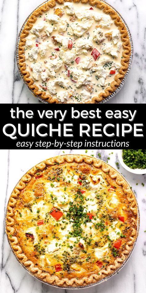 This breakfast quiche recipe is the easiest fancy feeling brunch dish ever! It's made with simple ingredients, and I'll break down each step so you feel confident cooking this delicious quiche perfectly every single time! Quiche Recipes Dinner, Western Quiche Recipes, Breakfast Quiche Recipe, Breakfast Pies, Breakfast Quiche Recipes Easy, Easiest Breakfast, Delicious Quiche, Easy Quiche, Breakfast Quiche Recipes