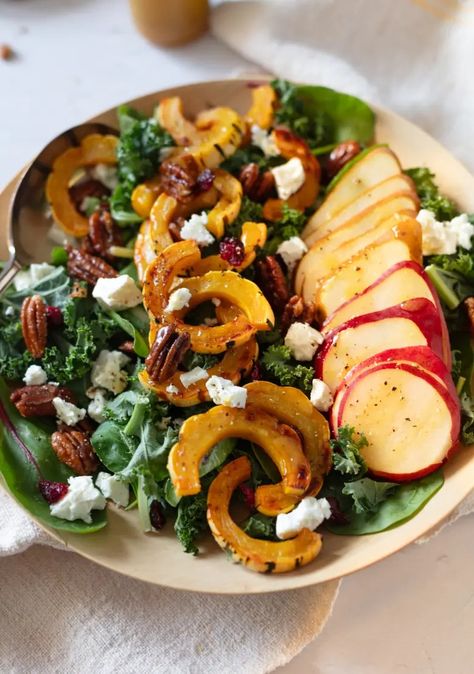 Danish Creamery : Fall Harvest Salad with Maple Dijon Dressing Maple Salad Dressing, Harvest Salad Recipes, Maple Dijon Dressing, Fall Harvest Salad, Maple Dressing, Roasted Delicata Squash, Inflammation Diet Recipes, Dijon Dressing, Harvest Salad