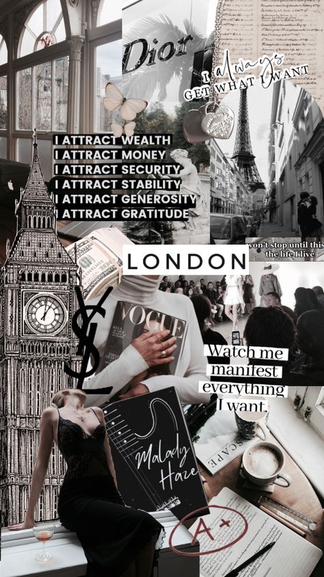 Living In London Aesthetic, London Life Aesthetic, Developement Personnel, Author Dreams, Fashion Journalism, Vision Board Collage, Vision Board Examples, London University, London Dreams