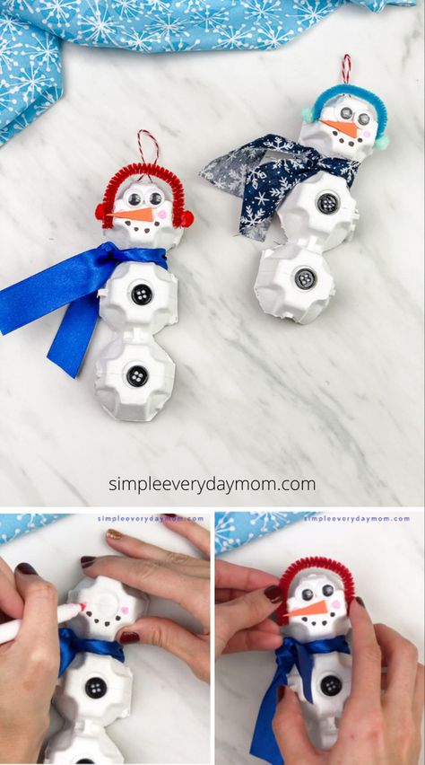 Egg Carton Snowman, Olaf Craft, Blow Painting, Easy Recycled Crafts, Scarecrow Craft, Santa Handprint, Homemade Christmas Presents, Grinch Crafts, Fun Winter Crafts