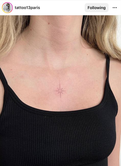 Chest Sparkle Tattoo, Sparkle Chest Tattoo, Chest Tattoo Stars, Star Sternum Tattoo, Star Tattoos On Chest, Star Chest Tattoo, Small Chest Tattoo, Starlight Tattoo, Tattoo On Chest