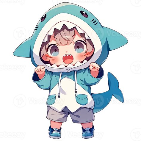 Cute Chibi Boy Wearing A Shark Hoodie AI Generative Chibi With Hoodie, Chibi Boy Cute, Shark Chibi, Chibi People, Skin Inspiration, Shark Boy, Happy Shark, Chibi Boy, Shark Hoodie